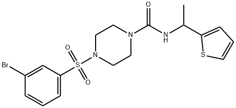 4-((3-bromophenyl)sulfonyl)-N-(1-(thiophen-2-yl)ethyl)piperazine-1-carboxamide 化学構造式