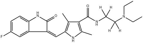 5-[(Z)-(5-fluoro-2-oxo-1H-indol-3-ylidene)methyl]-2,4-dimethyl-N-[1,1,2,2-tetradeuterio-2-(diethylamino)ethyl]-1H-pyrrole-3-carboxamide,1126721-79-6,结构式