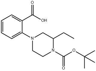 1-(2-carboxyphenyl)-3-ethyl-4-Boc piperazine Struktur