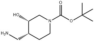 tert-butyl (3S,4R)-4-(aminomethyl)-3-hydroxypiperidine-1-carboxylate Struktur