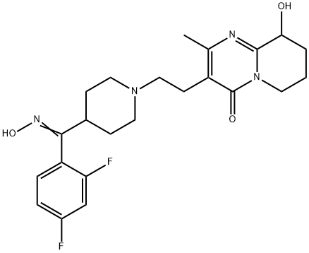 3-(2-(4-((2,4-DIFLUOROPHENYL)(HYDROXYIMINO)METHYL)PIPERIDIN-1-YL)ETHYL)-9-HYDROXY-2-METHYL-6,7,8,9-TETRAHYDRO-4H-PYRIDO[1,2-A]PYRIMIDIN-4-ONE Struktur