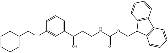 (9H-fluoren-9-yl)methyl (3-(3-(cyclohexylmethoxy)phenyl)-3-hydroxypropyl)carbamate 化学構造式