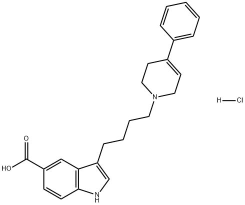 1H-Indole-5-carboxylic acid, 3-[4-(3,6-dihydro-4-phenyl-1(2H)-pyridinyl)butyl]-, hydrochloride (1:1) Struktur