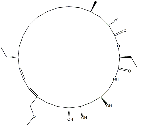 1-Oxa-4-azacyclooctacosa-12,14-diene-3,28-dione,16-ethyl-6,8,9-trihydroxy-12-(methoxymethyl)-25,27-dimethyl-2-propyl-,(2S,6S,8S,9R,12Z,14E,16R,25R,27S)- (9CI),115932-37-1,结构式
