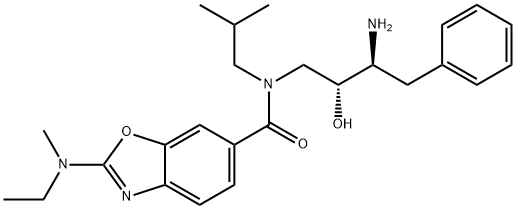 N-((2R,3S)-3-amino-2-hydroxy-4-phenylbutyl)-2-(ethyl(methyl)amino)-N-isobutylbenzo[d]oxazole-6-carboxamide Struktur