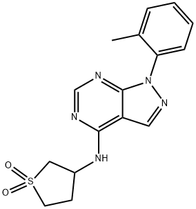 3-((1-(o-tolyl)-1H-pyrazolo[3,4-d]pyrimidin-4-yl)amino)tetrahydrothiophene 1,1-dioxide Struktur