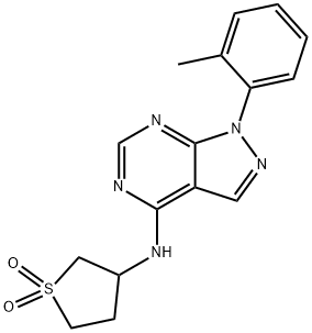 3-((1-(o-tolyl)-1H-pyrazolo[3,4-d]pyrimidin-4-yl)amino)tetrahydrothiophene 1,1-dioxide Structure