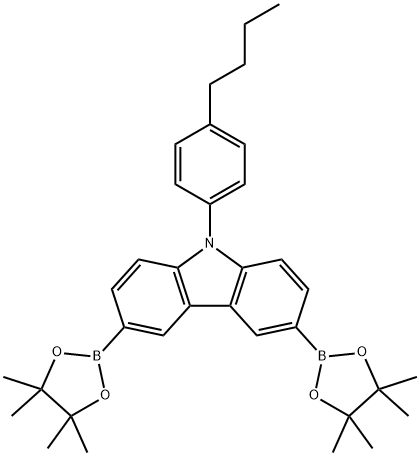 9H-Carbazole, 9-(4-butylphenyl)-3,6-bis(4,4,5,5-tetramethyl-1,3,2-dioxaborolan-2-yl)- Structure