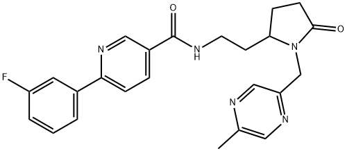 6-(3-fluorophenyl)-N-(2-{1-[(5-methylpyrazin-2-yl)methyl]-5-oxopyrrolidin-2-yl}ethyl)nicotinamide 结构式
