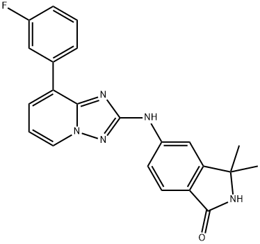 5-((8-(3-Fluorophenyl)-[1,2,4]triazolo[1,5-a]pyridin-2-yl)amino)-3,3-dimethylisoindolin-1-one 结构式