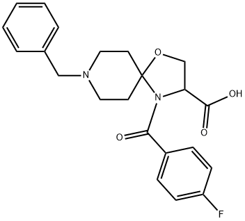 8-benzyl-4-(4-fluorobenzoyl)-1-oxa-4,8-diazaspiro[4.5]decane-3-carboxylic acid Struktur