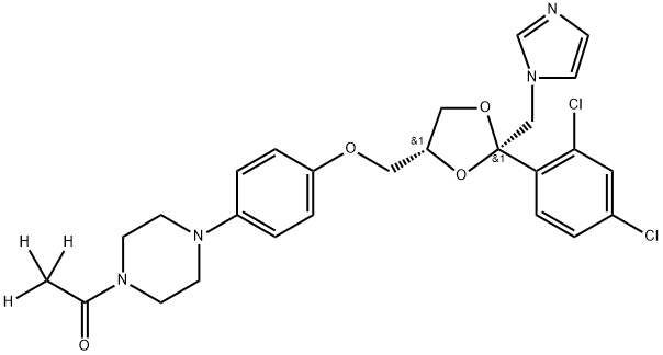 2,2,2-三氮杂-1--1- [4- [4-[[（（2R，4S）-2-（2,4-二氯苯基）-2-（咪唑-1-基甲基）-1,3-二氧戊环- 4-基]甲氧基]苯基]哌嗪-1-基]乙酮, 1217766-70-5, 结构式