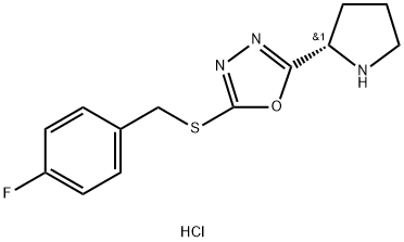 2-{[(4-fluorophenyl)methyl]sulfanyl}-5-[(2S)-pyrrolidin-2-yl]-1,3,4-oxadiazole hydrochloride Struktur
