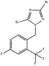 3,5-dibromo-1-{[4-fluoro-2-(trifluoromethyl)phenyl]methyl}-1H-1,2,4-triazole Struktur