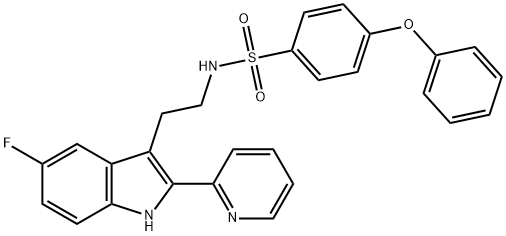 N-{2-[5-fluoro-2-(pyridin-2-yl)-1H-indol-3-yl]ethyl}-4-phenoxybenzene-1-sulfonamide Struktur
