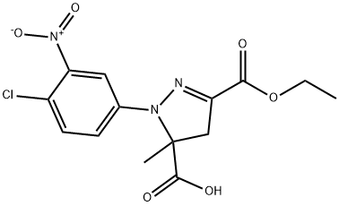 1-(4-chloro-3-nitrophenyl)-3-(ethoxycarbonyl)-5-methyl-4,5-dihydro-1H-pyrazole-5-carboxylic acid Struktur