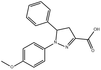 1-(4-メトキシフェニル)-5-フェニル-4,5-ジヒドロ-1H-ピラゾール-3-カルボン酸 化学構造式