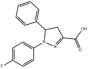 1-(4-フルオロフェニル)-5-フェニル-4,5-ジヒドロ-1H-ピラゾール-3-カルボン酸 化学構造式