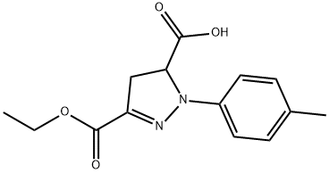3-(エトキシカルボニル)-1-(4-メチルフェニル)-4,5-ジヒドロ-1H-ピラゾール-5-カルボン酸 化学構造式
