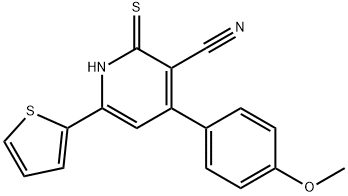 2-Mercapto-4-(4-methoxy-phenyl)-6-thiophen-2-yl-nicotinonitrile Struktur