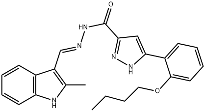 (E)-3-(2-butoxyphenyl)-N-((2-methyl-1H-indol-3-yl)methylene)-1H-pyrazole-5-carbohydrazide Struktur