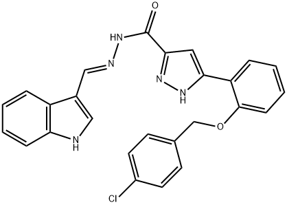 (E)-N-((1H-indol-3-yl)methylene)-3-(2-((4-chlorobenzyl)oxy)phenyl)-1H-pyrazole-5-carbohydrazide Struktur