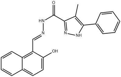 (E)-N-((2-hydroxynaphthalen-1-yl)methylene)-4-methyl-3-phenyl-1H-pyrazole-5-carbohydrazide Struktur