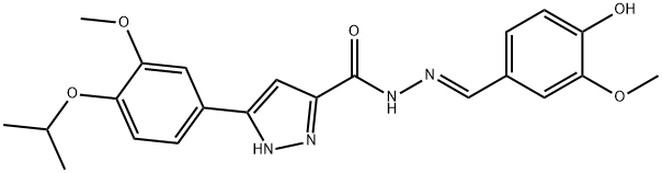 (E)-N-(4-hydroxy-3-methoxybenzylidene)-3-(4-isopropoxy-3-methoxyphenyl)-1H-pyrazole-5-carbohydrazide Struktur