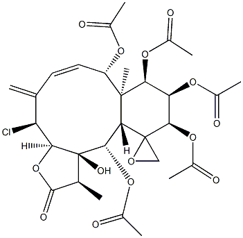 Spiro[benzo[4,5]cyclodeca[1,2-b]furan-12(2H),2'-oxiran]-2-one,8,9,10,11,13-pentakis(acetyloxy)-4-chloro-1,3a,4,5,8,8a,9,10,11,12a,13,13a-dodecahydro-13a-hydroxy-1,8a-dimethyl-5-methylene-,(1R,2'R,3aR,4S,6Z,8S,8aS,9R,10R,11R,12aS,13S,13aR)- (9CI) Structure