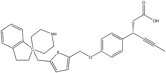 (S)-3-(4-((5-((2,3-DIHYDROSPIRO[INDENE-1,4-PIPERIDIN]-1-YL)METHYL)THIOPHEN-2-YL)METHOXY)PHENYL)HEX-4-YNOIC ACID Structure