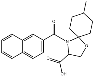 8-methyl-4-(naphthalene-2-carbonyl)-1-oxa-4-azaspiro[4.5]decane-3-carboxylic acid Struktur