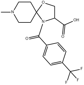 8-メチル-4-[4-(トリフルオロメチル)ベンゾイル]-1-オキサ-4,8-ジアザスピロ[4.5]デカン-3-カルボン酸 化学構造式