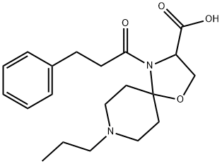 4-(3-フェニルプロパノイル)-8-プロピル-1-オキサ-4,8-ジアザスピロ[4.5]デカン-3-カルボン酸 化学構造式