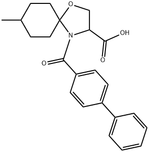 4-{[1,1-biphenyl]-4-carbonyl}-8-methyl-1-oxa-4-azaspiro[4.5]decane-3-carboxylic acid Struktur