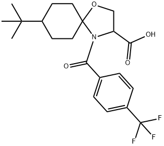 8-tert-butyl-4-[4-(trifluoromethyl)benzoyl]-1-oxa-4-azaspiro[4.5]decane-3-carboxylic acid Struktur