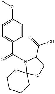 4-(4-methoxybenzoyl)-1-oxa-4-azaspiro[4.5]decane-3-carboxylic acid Struktur