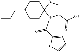 4-(フラン-2-カルボニル)-8-プロピル-1-オキサ-4,8-ジアザスピロ[4.5]デカン-3-カルボン酸 化学構造式