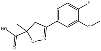 3-(4-fluoro-3-methoxyphenyl)-5-methyl-4,5-dihydro-1,2-oxazole-5-carboxylic acid Struktur