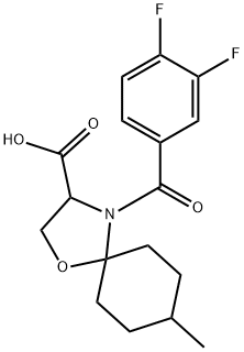 4-(3,4-difluorobenzoyl)-8-methyl-1-oxa-4-azaspiro[4.5]decane-3-carboxylic acid Struktur