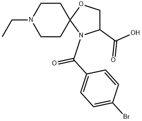4-(4-ブロモベンゾイル)-8-エチル-1-オキサ-4,8-ジアザスピロ[4.5]デカン-3-カルボン酸 化学構造式