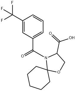 4-[3-(トリフルオロメチル)ベンゾイル]-1-オキサ-4-アザスピロ[4.5]デカン-3-カルボン酸 化学構造式