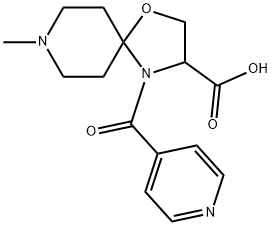8-メチル-4-(ピリジン-4-カルボニル)-1-オキサ-4,8-ジアザスピロ[4.5]デカン-3-カルボン酸 化学構造式