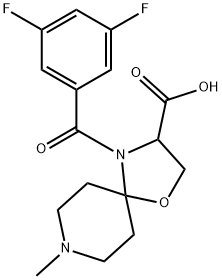 4-(3,5-ジフルオロベンゾイル)-8-メチル-1-オキサ-4,8-ジアザスピロ[4.5]デカン-3-カルボン酸 化学構造式
