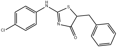 (E)-5-benzyl-2-((4-chlorophenyl)imino)thiazolidin-4-one Struktur