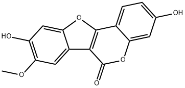 3,9-Dihydroxy-8-methoxy-6H-benzofuro(3,2-c)(1)benzopyran-6-one Struktur