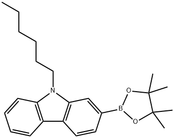 9-ヘキシル-2-(4,4,5,5-テトラメチル-1,3,2-ジオキサボロラン-2-イル)-9H-カルバゾール 化学構造式