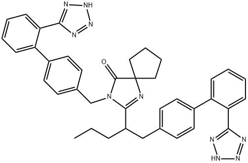3-[[4-[2-(2H-tetrazol-5-yl)phenyl]phenyl]methyl]-2-[1-[4-[2-(2H-tetrazol-5-yl)phenyl]phenyl]pentan-2-yl]-1,3-diazaspiro[4.4]non-1-en-4-one Structure