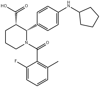 (2R,3S)-2-(4-(环戊基氨基)苯基)-1-(2-氟-6-甲基苯甲酰基)哌啶-3-甲酸,1346623-11-7,结构式