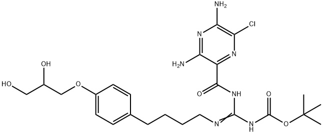 Carbamic acid, N-[[[(3,5-diamino-6-chloro-2-pyrazinyl)carbonyl]amino][[4-[4-(2,3-dihydroxypropoxy)phenyl]butyl]imino]methyl]-, 1,1-dimethylethyl ester Struktur