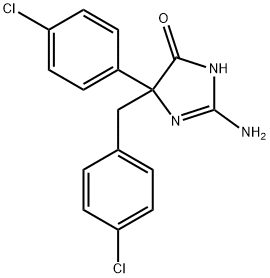 2-amino-5-(4-chlorophenyl)-5-[(4-chlorophenyl)methyl]-4,5-dihydro-1H-imidazol-4-one Struktur